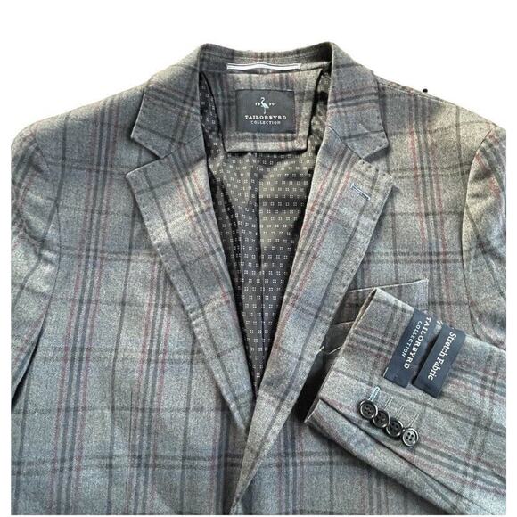 NEW Tailorbyrd Collection Sport Coat Jacket Stretch Plaid Gray Size 38R Men Suits Blazers
